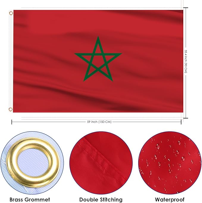 AhfuLife Morocco Flag 3x5 Ft, Large Morocco National Flags for Outside - Double Side with Brass Eyelets for World Cup Party Decorations, Soccer Party Bar Garden Decoration Indoor Outdoor