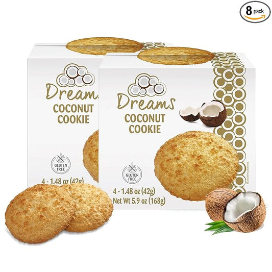 Dreams Large Coconut Cookies – 2 Boxes (8 Cookies Total) of Plain Coconut, Gluten-Free, High Fiber, Guilt-Free, Wholesome Snack with an Artisanal Recipe (11.8oz / 336g)