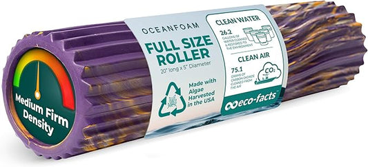 Oceanfoam Tidal Roller - Purple, Gold & Natural Marbled - Muscle Massage Foam Roller for Back Pain & Stretching - Firm & Ergonomic Wide Wave Textured - Yoga, Athletics, Wellness - Full Size, 20" x 5"