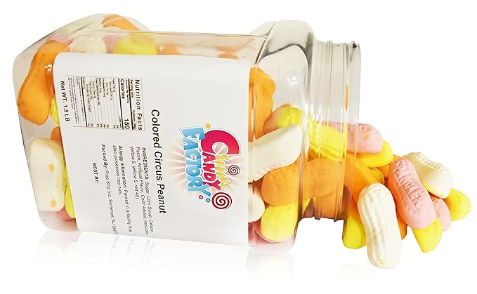 Sarah's Candy Factory Assorted Circus Peanuts Marshmallow | Spangler Retro Candy in Jar, 1.5 Lbs