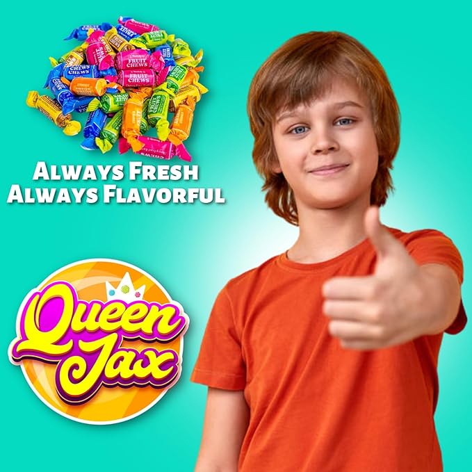 Fruit Chews - 5 Pound Bag - Assorted Candy - Chewy, Fruity and Delicious - Cherry, Lemon, Lime, Orange and Vanilla - QUEEN JAX - Individually Wrapped Candy - Fresh, Mouth Watering and Scrumptious Bulk Candy Bag - Buy In Bulk and Save!