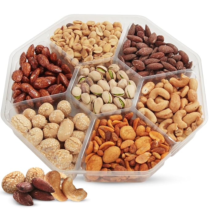 SizGit Nut Gift Baskets, 14oz Mixed Nut Gift Box of 7 Sectional Platter, Ideal Nut Assortment for Holidays, Birthdays, Celebrations, Anniversaries, Corporate Occasions and Everyday Snacking