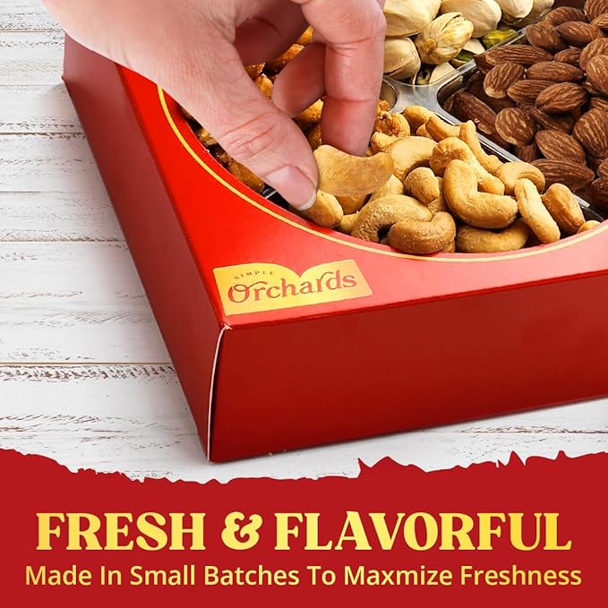 Valentines Day Nuts gift Basket of Cravings Gourmet Nuts Collection, Premium Mixed Nut Gift Box, 4 Sectional Valentines Gift Basket.