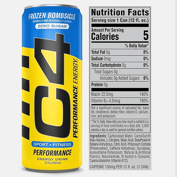 Cellucor C4 Energy Drink POPSICLE Variety Pack, Carbonated Sugar Free Pre Workout Performance Drink, 4 Flavors - Grape & Cherry Popsicle, Strawberry Watermelon Ice, Frozen Bombsicle, 12 Oz Pack of 12