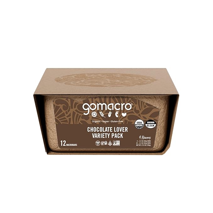GoMacro MacroBar Organic Vegan Protein Bars - Chocolate Lover Variety Pack (2.3 Ounce Bars, 12 Count)