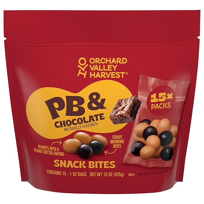 Orchard Valley Harvest Peanut Butter Covered Peanuts & Fudgy Brownie Bites With Chocolatey Coating Snack Mix, 1oz Bags (Pack of 15), Perfect On-The-Go Snack
