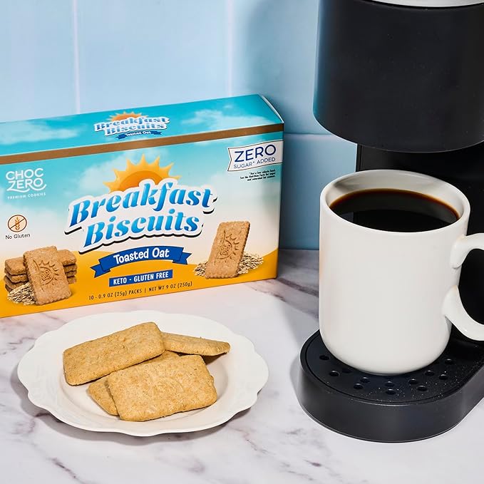 ChocZero Toasted Oat Breakfast Biscuits – No Added Sugar, Keto & Gluten Free High Fiber Snack Cookies, 30 Per Box (9 oz)