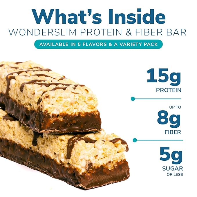 Wonderslim High Fiber Protein Bars, Fluffy Vanilla Crisp | 15g Protein, 6g Fiber | Low Sugar, Low Carb | Healthy Indulgence | Satisfying, Supports Energy & On-the-Go Convenience, 7 Pack