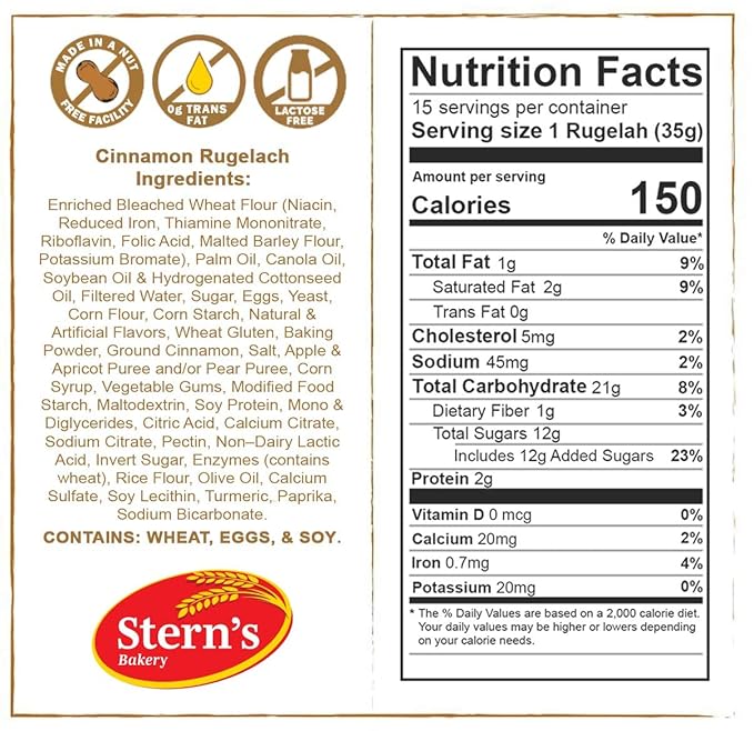 Cinnamon Rolls | Cinnamon Buns | Breakfast Pastry | Approx 20 Rugelach Pastries Cinnamon Croissants | Preservative Free & No Coloring Added | Dairy & Nut Free | 19 oz Stern’s Bakery
