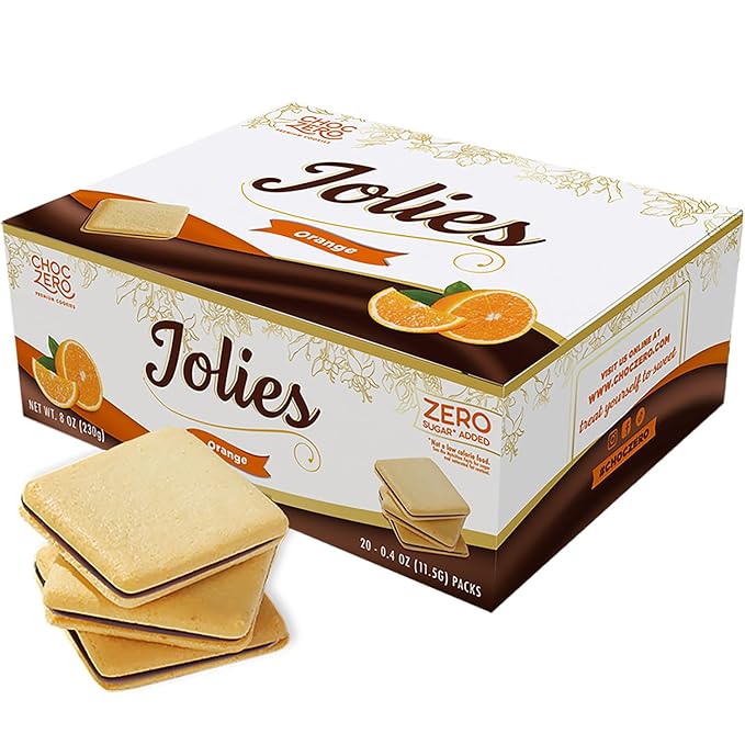 ChocZero Chocolate Cookies, Dark Orange Jolies, Gluten Free, Sugar Free, 20 Crispy Chocolate Filled Keto Cookies with Real Orange, 8 Ounce