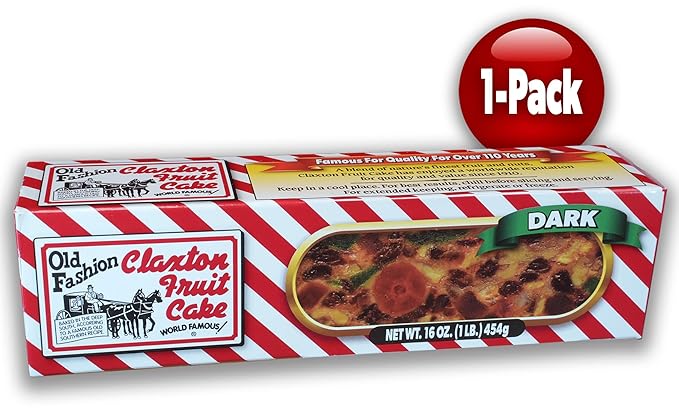 Old Fashion Claxton Fruit Cake - 1 Lb. Dark Recipe - Wrapped for Freshness in our Signature Claxton Carton