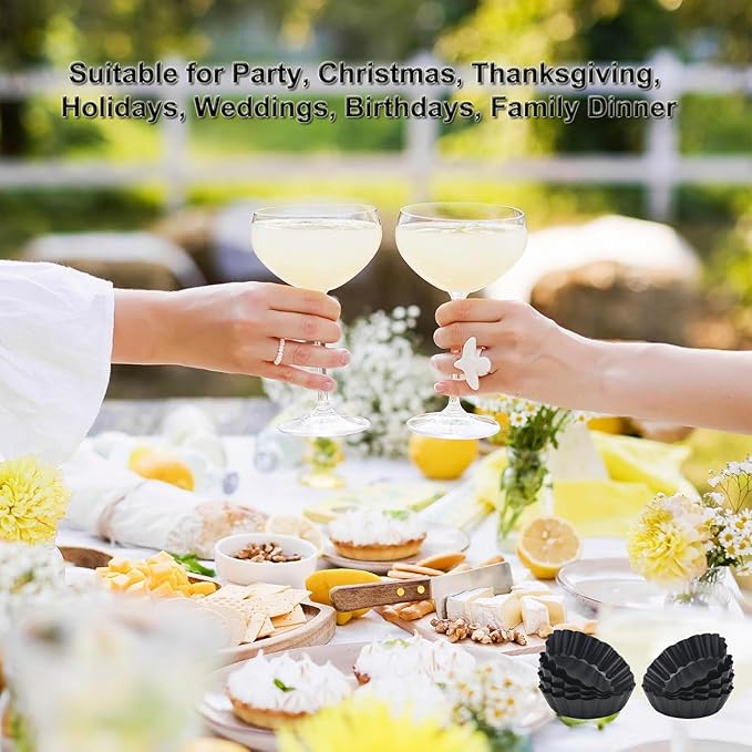 Yamteck 4 Inch Mini Quiche Pans Black 6 Pack. Egg Tart Molds w/Removable Bottom, Non-Stick Coating, Rugged Carbon Steel for Small Tart Quiche Pie Making. Gift for Women Christmas Thanksgiving Festival