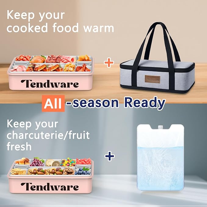 Chilled Portable Snackle Box Container Insulated Bag Keep Food Warm 12 Compartment Divided Serving Tray Reusable Ice Pack Christmas Thanksgiving Gift Essentials for Charcuterie Snack Road Trip Picnic