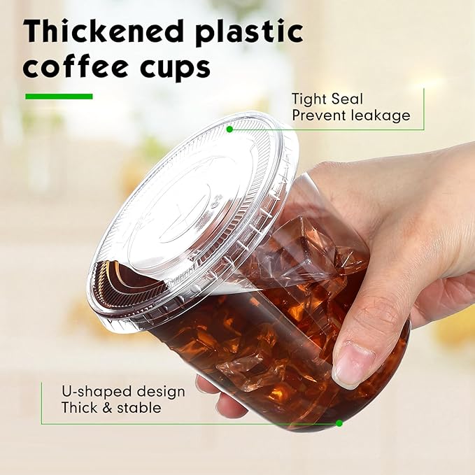Ziliny 50 Sets Clear Plastic Cups with Lids and Straws, Disposable Iced Coffee Cups Drinking PET for Cold Drinks, Juice, Smoothie, Coffee Shops, Party, Christmas(Clear,12 oz)