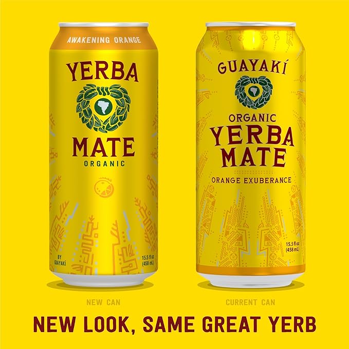 Yerba Madre Organic Yerba Mate, Awakening Orange, 150mg Natural Caffeine, Energy Drink Alternative, No Jitters or Crash, 15.5 Oz Cans (Pack of 12)