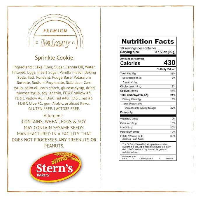 Stern’s Bakery Jumbo Sprinkle Cookies | 18 Individually Wrapped Cookies | 3 Oz Breakfast Danish Pastries | Vending Machine Snacks | Lunchbox Snacks | Dairy Free | Nut Free Snacks | Kosher