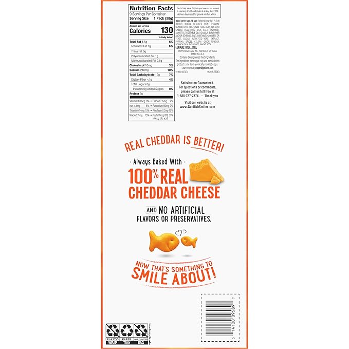 Goldfish Cheddar Cheese Crackers, Baked Snack Crackers, 1 oz On-the-Go Snack Packs, 9 Count Tray
