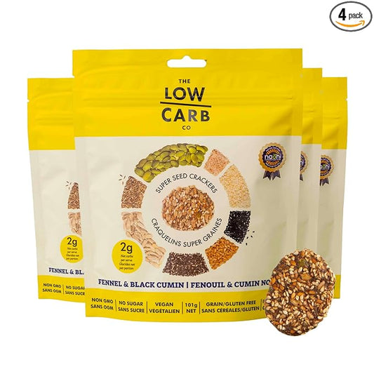 Super Seed Crackers, Gluten Free & Keto Friendly Healthy Snacks, Vegan, Zero Sugar, Paleo & Diabetic Friendly, Nut Free, 20g High Protein, 18g High Fiber, 3.56oz Each, 4-Pack, Fennel & Black Cumin