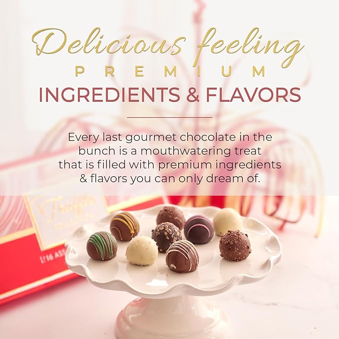 CRAVINGS BY ZOE Valentines Day and Birthday Chocolate Truffles Gift Box | 16 Count | Chocolate Candy Gifts | Gourmet Assorted Chocolate Food Gift Basket | Birthday Gifts for Women Men Mom Dad Adults Couples Families