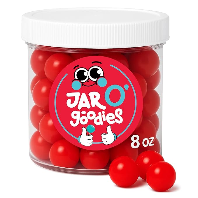 Jar O' Goodies - Valentines Day Sweet Treats, Cherry Sours Red Candy Balls Gift Set, Original Chewy Candies (8 Ounce, 1 Pack) Party Favor - Gluten & Nut Free, Kosher Parve