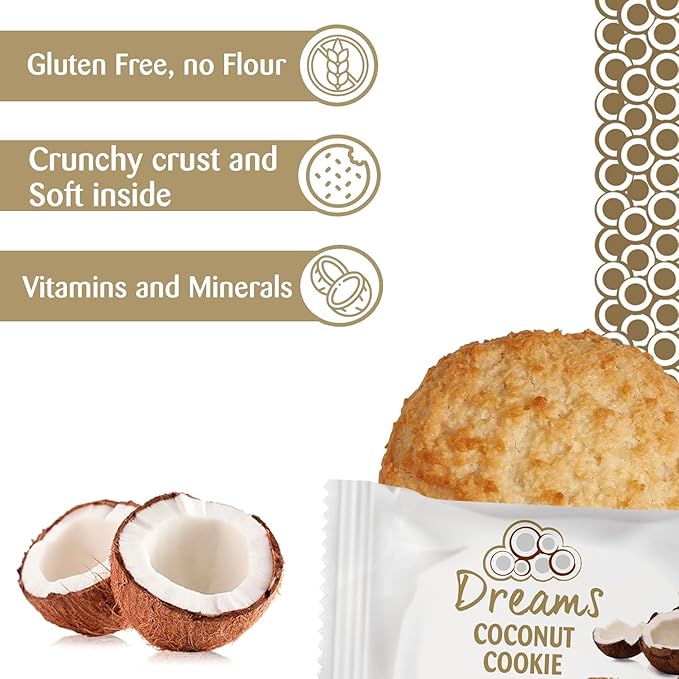 Dreams Large Coconut Cookies – 2 Boxes (8 Cookies Total) of Plain Coconut, Gluten-Free, High Fiber, Guilt-Free, Wholesome Snack with an Artisanal Recipe (11.8oz / 336g)