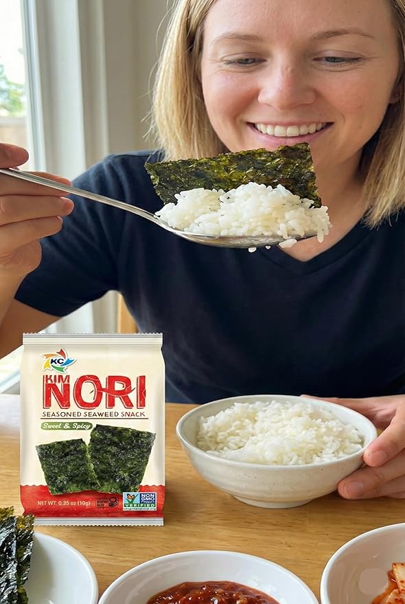 KIMNORI Seasoned Seaweed Snacks Sheets – Organic Sweet 'N Spicy Flavor, 12 Individual Packs, Roasted Crispy Premium 100% Natural Laver Kim Nori, 4g 0.14 Ounce