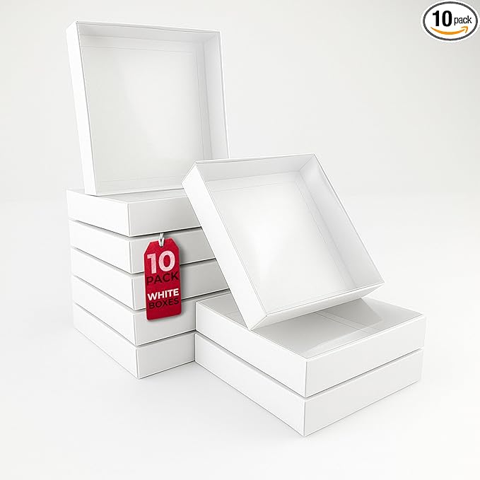 Diakarma Gift Boxes with Clear Cover, Bakery Treat Boxes for Small Cakes, Cookies, Desserts, Donuts, Pastries, Gifts, and Party Favors – Durable & Elegant (10 Pieces White Kraft, 6"x6"x1.2")