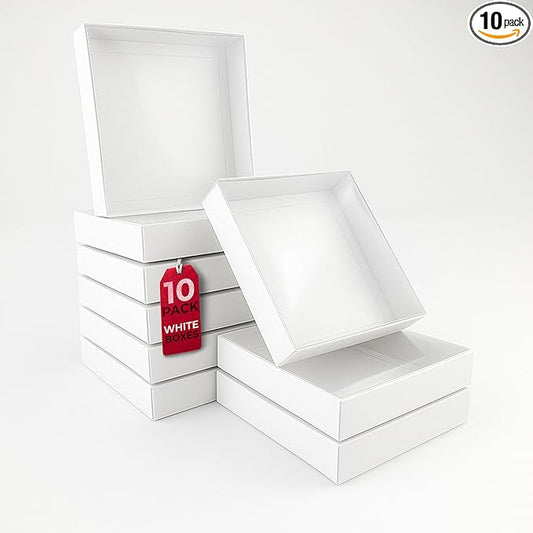 Diakarma Gift Boxes with Clear Cover, Bakery Treat Boxes for Small Cakes, Cookies, Desserts, Donuts, Pastries, Gifts, and Party Favors – Durable & Elegant (10 Pieces White Kraft, 6"x6"x1.2")