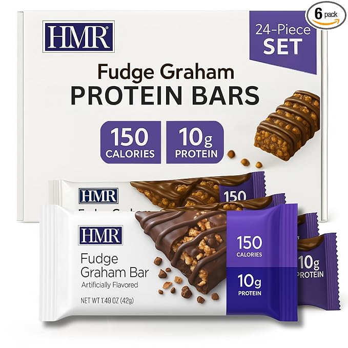 HMR Fudge Graham Protein Bar | Nutritious Snack to Support Weight Maintenance | Low Calorie Dessert | 10g of Protein | 24 Count