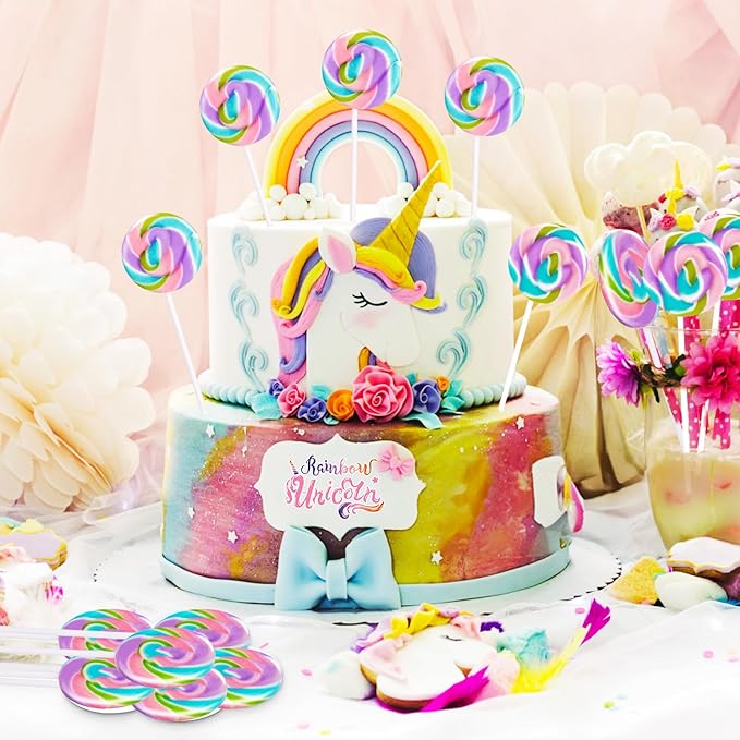 Rainbow Twisty & Swirl Lollipops 32pk, Mermaid Lollipops Candy Individually Wrapped Bulk, Unicorn Candy Swirl Lollipop Suckers, Unicorn Birthday, Blueberry Flavor