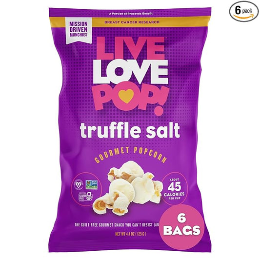 Live Love Pop Truffle Salt Flavored Gourmet Popcorn, 4.4 Oz (Pack of 6), Healthy Snack, Gluten Free, Vegan & Non-GMO, Mission Driven Munchies