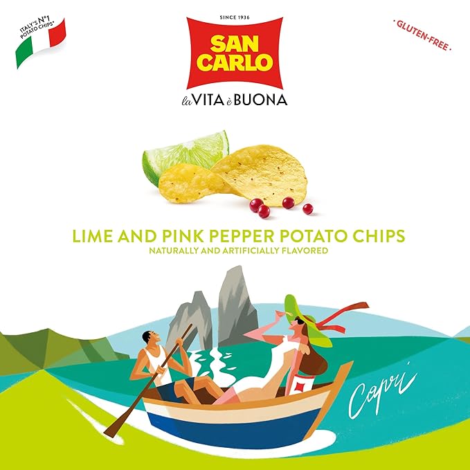 San Carlo Multi Pack 5X Lime&Pink Pepper n°1 Italian Potato Chips - 150gr - for Snacking Bliss
