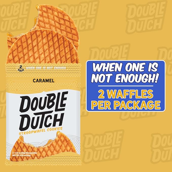Double Dutch Stroopwafel Cookies – 2 Pack – 16 Waffles – Caramel, Blueberry, Vanilla, Chocolate Salted Caramel (16 Count, Caramel)