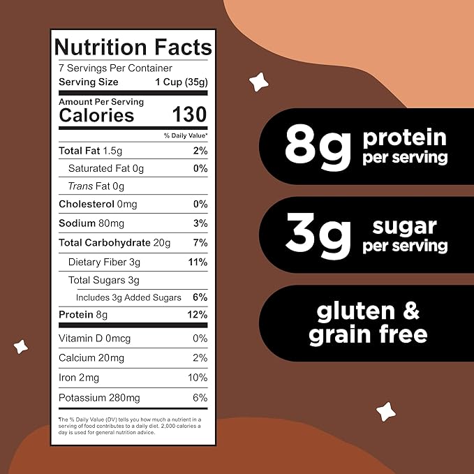 Three Wishes Grain-Free & Protein Cereal - Healthy, Low Sugar & Gluten-Free Breakfast Cereal - Low Carb, Plant-Based, Vegan & Non-GMO - Cocoa, 6-Pack