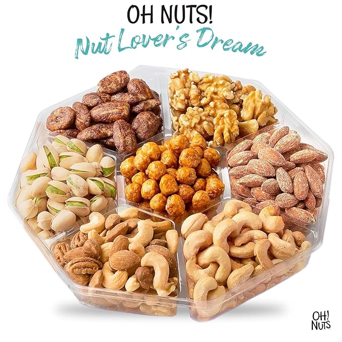 Oh! Nuts 7 Variety Nuts Gift Basket - Healthy Food Assorted Nuts Gifts Baskets - Holiday Gourmet Gift Boxes - Gift Box Ideas for Birthday, Corporate, Men and Women - Premium