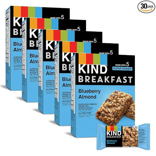 KIND Breakfast Bars, Blueberry Almond, Healthy Snacks, Gluten Free, 100% Whole Grains, 3g Protein, 30 Count
