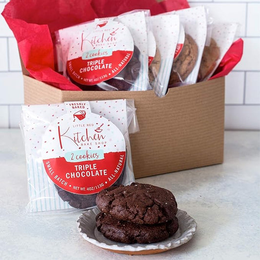 Fresh Baked Triple Chocolate Cookies - 1 Dozen - Gourmet Gift Box – Gifts For Men & Women – Soft Cookies - Little Red Kitchen Bake Shop