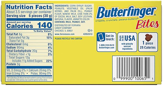 Butterfinger Bite-Sized Peanut-Buttery Chocolate-y Candy Bars, 3.5 oz Movie Theater Box (Pack of 9)