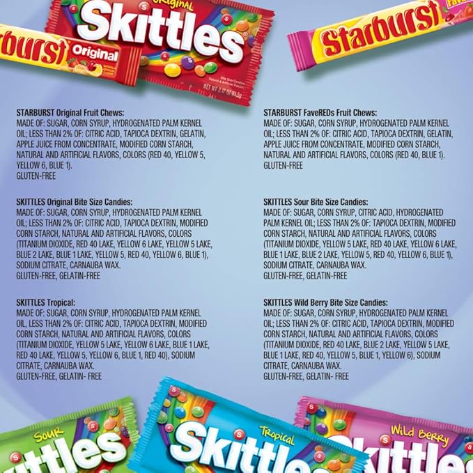 SKITTLES & STARBURST Variety Pack Full Size Chewy Candy Assortment, 62.79 oz, 30 Count (Pack of 2)