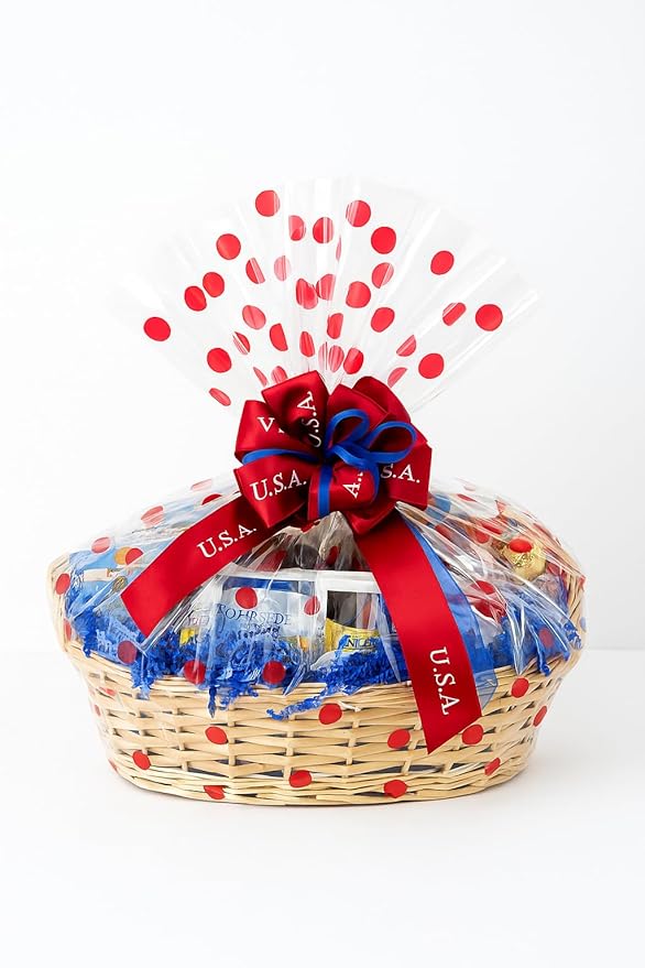 Handcrafted Gift Basket with Chocolates, Cookies, Snacks & Candy. Perfect for Birthdays, Sympathy, Holidays, Clients & Thank You Gifts (Platinum: $149.99, Fourth of July)