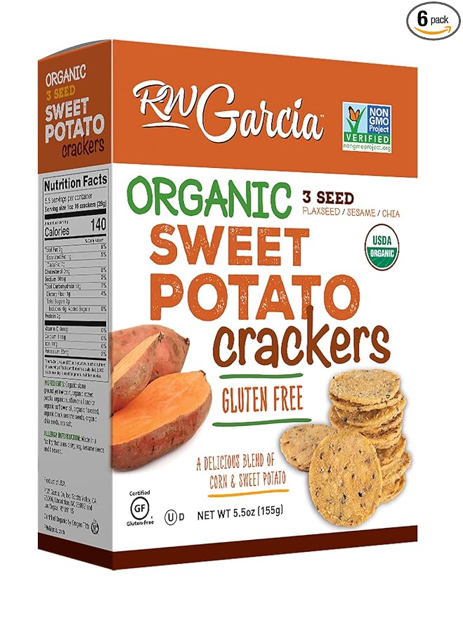 RW Garcia Organic Sweet Potato Crackers, Gluten Free, 5.5oz Boxes, 6 Pack