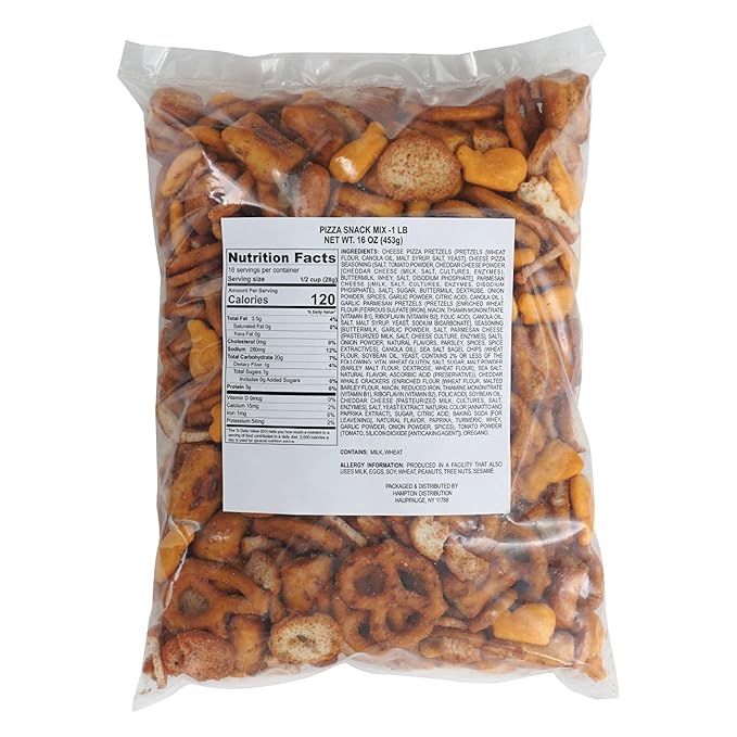 Pizza Snack Mix, 1 Pound Bulk Bag, Flavored Pizza Chips, Hampton Distribution