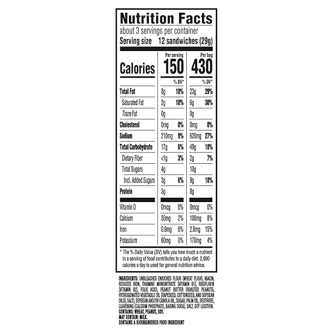 RITZ Bits Peanut Butter Sandwich Crackers, Snacks for Kids and Adults, Lunch Snacks, 12 - 3 oz Bags