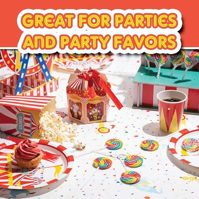 24 Circus Rainbow Lollipops Individually Wrapped, Bursting with Fruity Flavor, Great Swirl Lollipops for Kids Birthday Parties, Party Favor Candy and Cake Toppers, By 4YoreElves (Pack of 24)