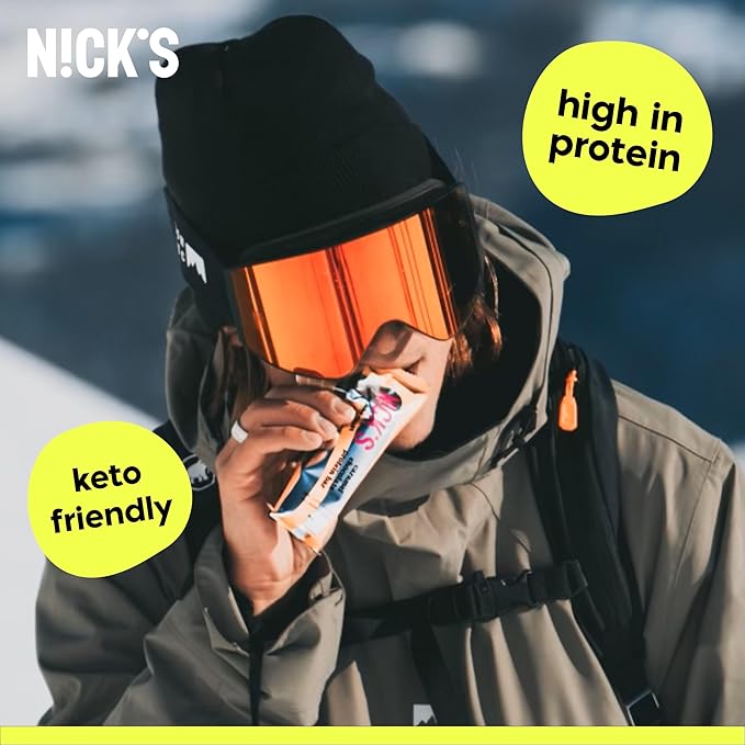 Nick's Protein Bars Variety Pack, Protein-Packed Snack, Low Calories, Low Carb Keto Friendly Snacks No Added Sugar, Salty Peanut, Chocolate Caramel and Almond Chocolate (12 Pack)