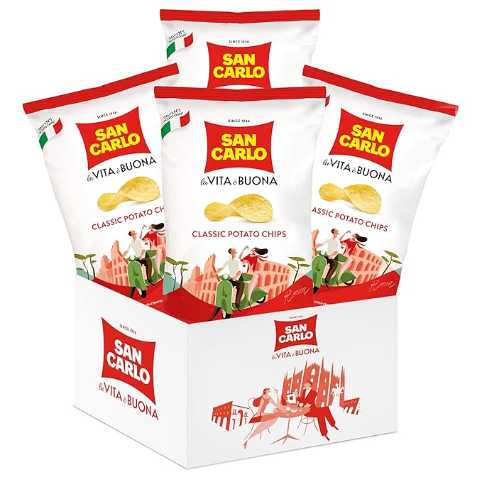 San Carlo 4X classic 180gr Italian Potato Chips Multi Pack Classic - Traditional Flavors for Snacking Bliss