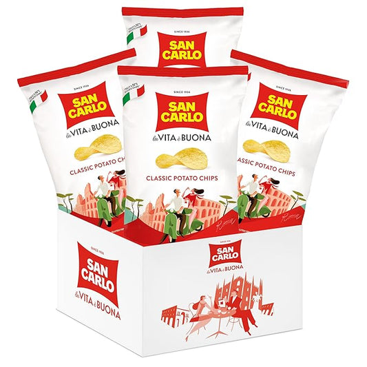 San Carlo 4X classic 180gr Italian Potato Chips Multi Pack Classic - Traditional Flavors for Snacking Bliss