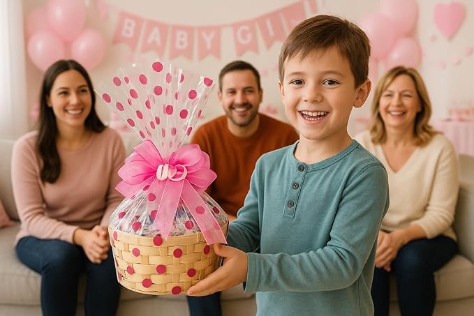 Handcrafted Gift Basket with Chocolates, Cookies, Snacks & Candy. Perfect for Birthdays, Sympathy, Holidays, Clients & Thank You Gifts (Standard: $64.99, Baby Girl)