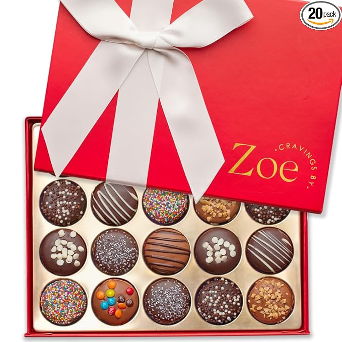 CRAVINGS BY ZOE Gourmet Chocolate Covered Cookies Gift Basket | 20 Count | Kosher Milk & Dark Belgian Chocolate Gourmet Food Gift Box | Birthday, Thank You, Candy Gifting Men Women Him Her Mom
