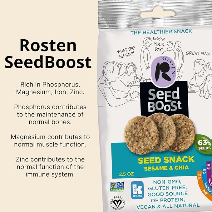 ROSTEN SeedBoost Seed Crackers (16 Pack) Variety Pack - Vegan, Non-GMO, Gluten Free (2.5oz Each)